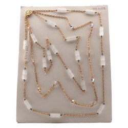 Vintage Czech 3 strand chain necklace frost satin atlas pentagon AB glass beads 21"