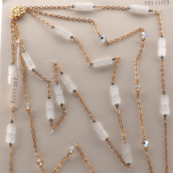 Vintage Czech 3 strand chain necklace frost satin atlas pentagon AB glass beads 21"