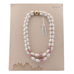 Vintage Czech 2 strand necklace white oval pink round glass beads 15"