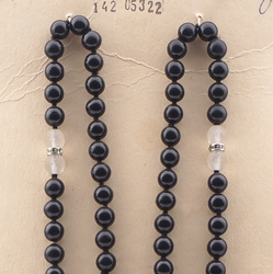 Vintage Czech necklace round black frost faceted glass beads 29" 