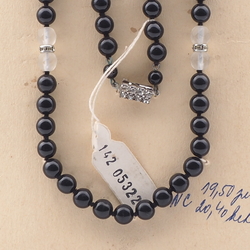 Vintage Czech necklace round black frost faceted glass beads 29" 