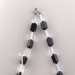 Vintage Czech choker necklace crystal clear black pentagon glass beads 15"