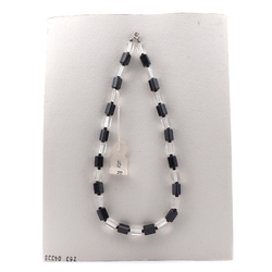 Vintage Czech necklace crystal clear black pentagon glass beads 15"