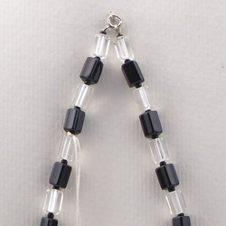 Vintage Czech necklace crystal clear black pentagon glass beads 15"
