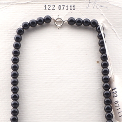 Vintage Czech necklace black topaz red glass beads 20" 