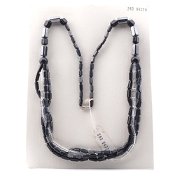 Vintage long Czech 4 strand necklace black clear hematite pentagon glass beads 30" 