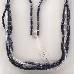 Vintage long Czech 4 strand necklace black clear hematite pentagon glass beads 30" 