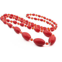 Vintage Czech necklace red oval English cut glass beads 30"