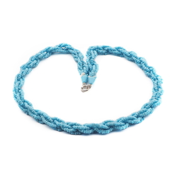 Vintage Czech 6 strand twist necklace blue glass seed beads