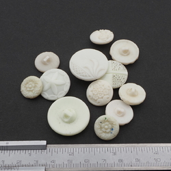Lot (13) Vintage Czech white uranium geometric flower glass buttons