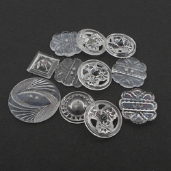 Lot (11) Czech 1920s vintage crystal clear glass buttons geometric floral Edelweiss