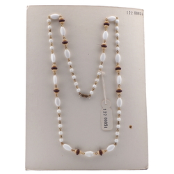 Vintage Czech gold tone wired necklace white beige black glass beads 27"