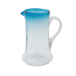Antique 1850's Czech blue crystal bicolor mouth blown glass water pitcher jug
