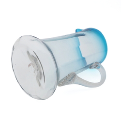 Antique 1850's Czech blue crystal bicolor mouth blown glass water pitcher jug