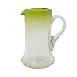 Antique 1850's Czech green crystal bicolor mouth blown glass water pitcher jug