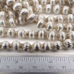 300pc 8mm Czech vintage ribbed Christmas blown hollow silver round glass beads