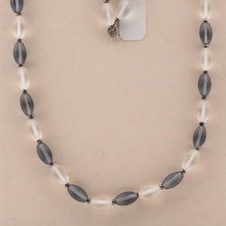 Vintage Czech necklace frost clear green oval glass beads 24"
