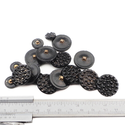 Lot (17) vintage Czech rhinestone effect black glass buttons