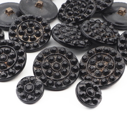 Lot (17) vintage Czech rhinestone effect black glass buttons