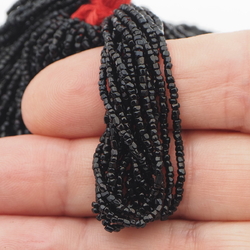Hank antique Victorian Czech black faceted glass seed beads 13/0, 45g