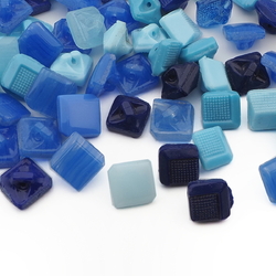 Lot (80) vintage Czech geometric square blue dimi glass buttons 