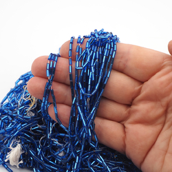 Master Hank sapphire blue silver lined bugle seed glass beads 14/0 Vintage Czech