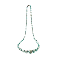 Vintage Czech necklace foil overlay handmade lampwork green glass beads