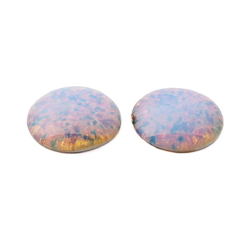 Lot (2) large Czech vintage foil marble fire opal oval Harlequin glass cabochons 35mm