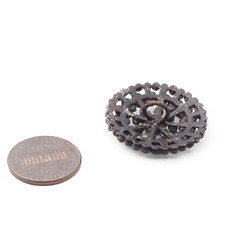 Antique Victorian Czech pierced openwork jet black glass button 27mm
