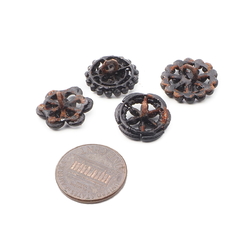 Lot (4) Antique Victorian Czech pierced openwork jet black glass buttons 16mm