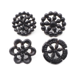 Lot (4) Antique Victorian Czech pierced openwork jet black glass buttons 16mm