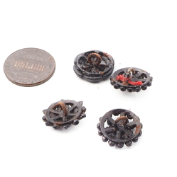 Lot (4) Antique Victorian Czech pierced openwork jet black glass buttons 15mm