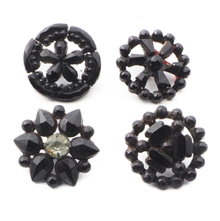 Lot (4) Antique Victorian Czech pierced openwork jet black glass buttons 15mm