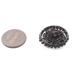 Antique Victorian Czech pierced openwork jet black glass button 28mm