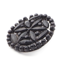 Antique Victorian Czech pierced openwork jet black glass button 28mm