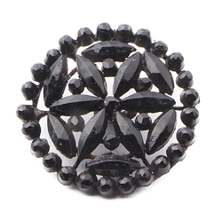 Antique Victorian Czech pierced openwork jet black glass button 28mm