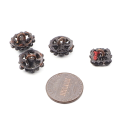 Lot (4) Antique 1860's Czech pierced openwork jet black glass buttons