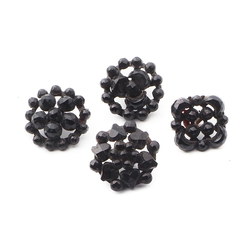 Lot (4) Antique 1860's Czech pierced openwork jet black glass buttons