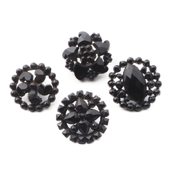 Lot (4) Victorian 1860's Czech pierced openwork jet black cabochon glass buttons