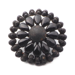 Antique 1860's Czech jet black glass cabochon openwork button 24mm