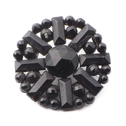 Antique Victorian 1860's Czech jet black glass cabochon openwork button 24mm