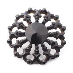 Antique Victorian 1860's Czech jet black glass cabochon openwork button 30mm