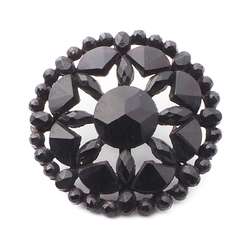 Antique 1860's Czech pierced openwork jet black glass cabochon button 28mm