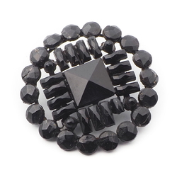 Antique Victorian Czech pierced openwork jet black glass cabochon button 28mm