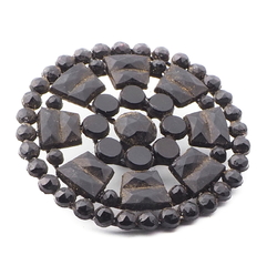 Large antique Victorian Czech pierced openwork jet black glass button 32mm