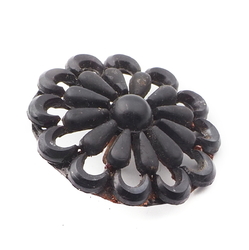 Antique Victorian Czech pierced openwork jet black glass button 26mm