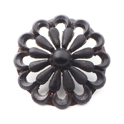 Antique Victorian Czech pierced openwork jet black glass button 26mm