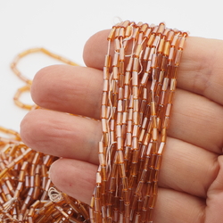 Master Hank beige lustre hexagon bugle seed glass beads 12/0 150g Vintage Czech