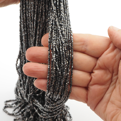 Master Hank Black Metallic lustre faceted cut seed glass beads 12/0 Vintage Czech