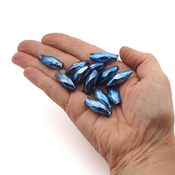 Czech Blue oval faceted blown mercury glass Christmas garland beads 25mm Lot (12) 
